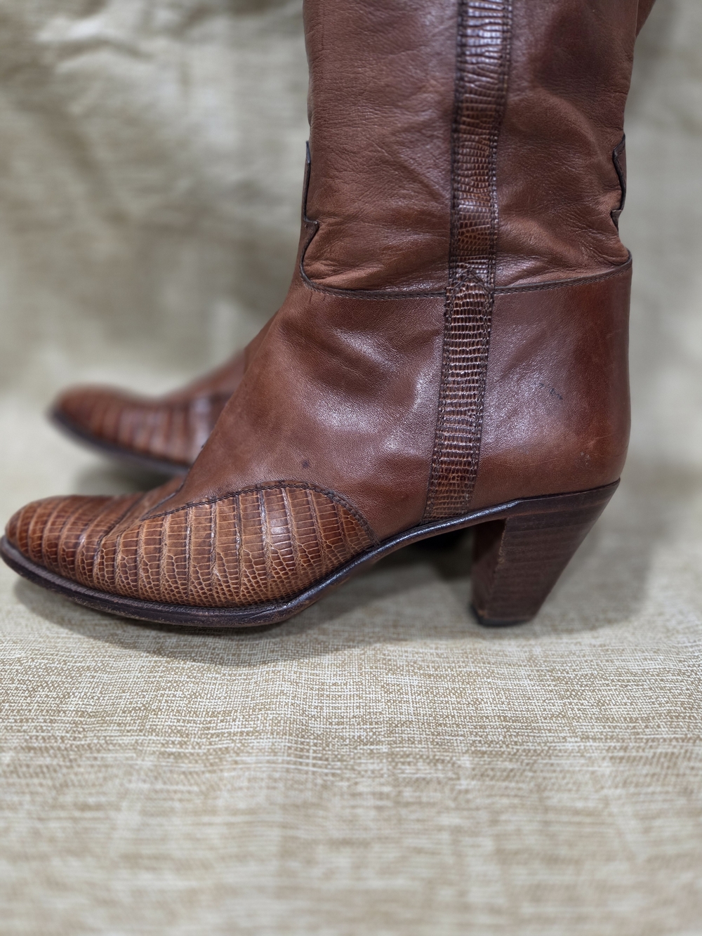 Vintage Tanino Crisci Brown Leather & Lizard Western Boots Womens Size 7 - Picture 6 of 12